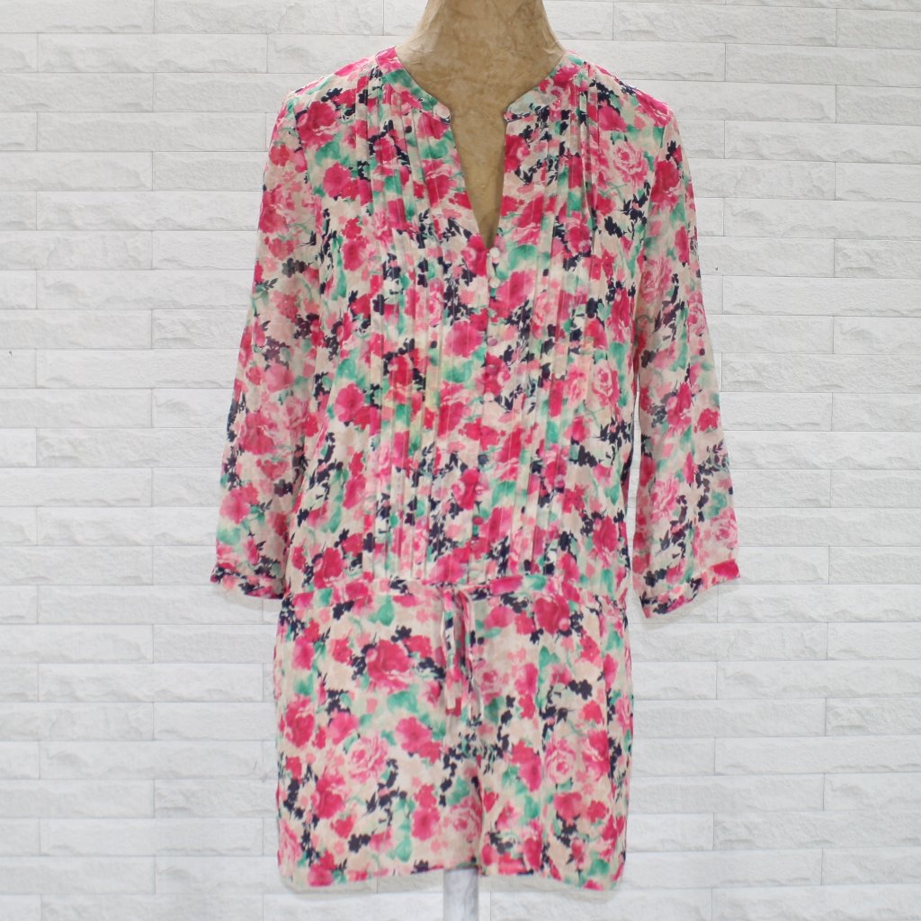 Joie Romper Silk Floral Long Sleeve Pleated Summer Loungewear Printed Pink Small